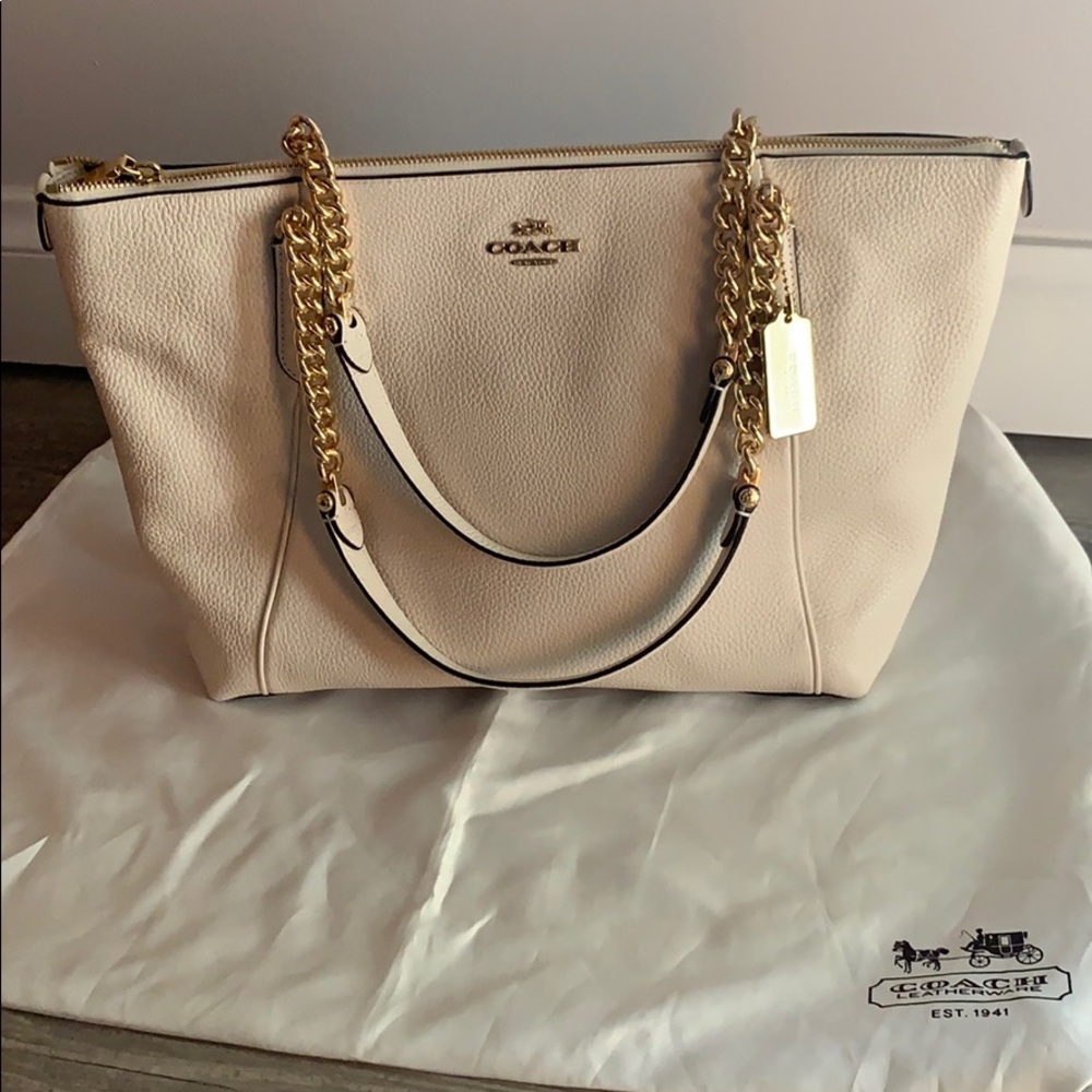 Coach Pebble Leather Ava Tote Winter White